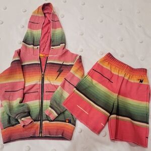 Kids Aviator Nation Serape Striped Zip Hoodie and Shorts set - 4T